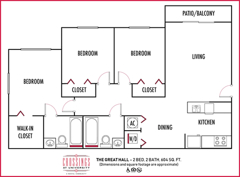 Floor plan for 3 beds, 2 baths, 1041 sqft